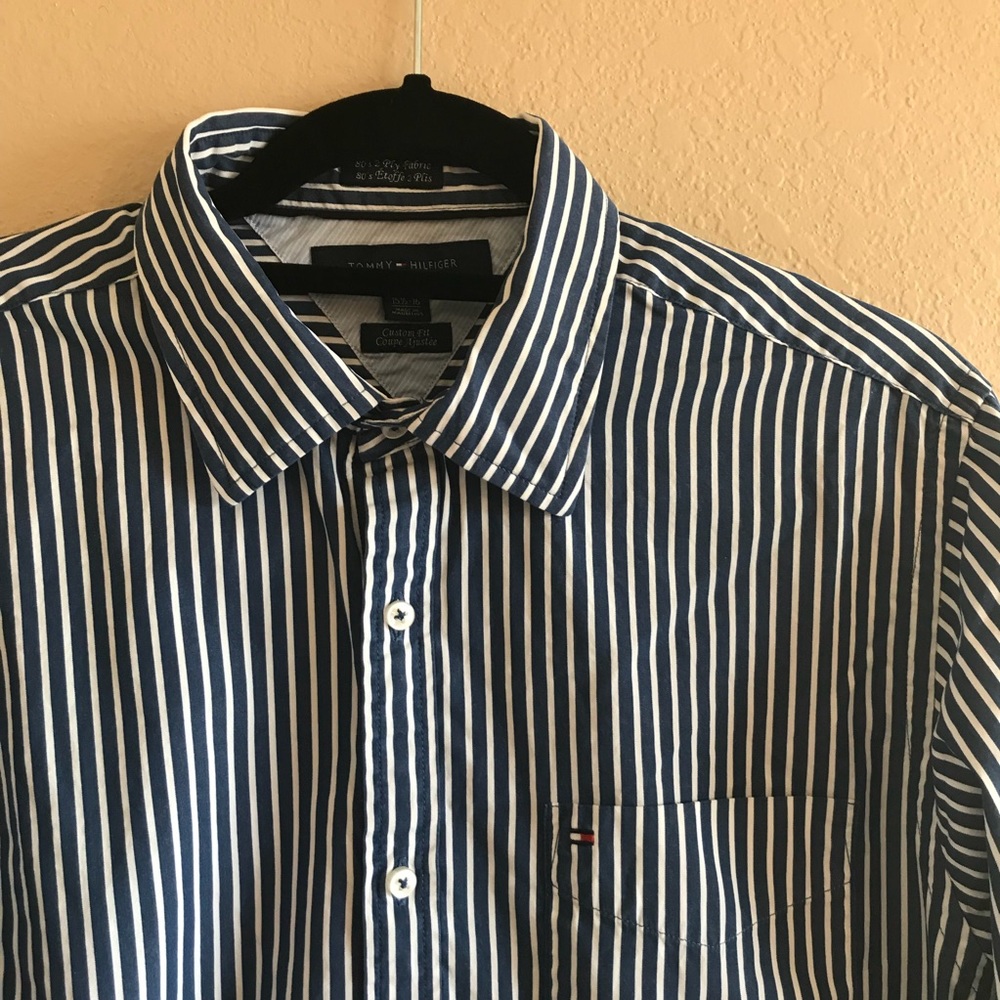 Tommy Hilfiger Navy Stripe Button Down Shi - image 2